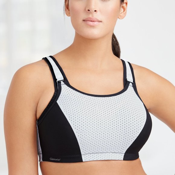 Glamorise SPORT Bra 46F (DOUBLE-LAYER) Wicking (PADDED-STRAPS) White NEW - Picture 6 of 16